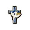 Pin s croix colombe émaillé bleu H. 1,5 cm.