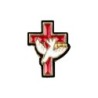 Pin s croix colombe émaillé rouge H. 1,5 cm.