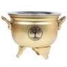 Brûle-encens chaudron en métal doré Arbre de Vie avec grille, H 9 cm, Ø 10 cm. Livré en boîte