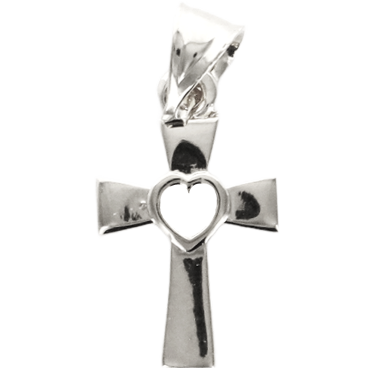 Croix de cou au centre coeur ajouré en argent 925 °/°° rhodié H 1.2 cm (0.70 g). Livrée en boîte.