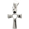 Croix de cou au centre coeur ajouré en argent 925 °/°° rhodié H 1.2 cm (0.70 g). Livrée en boîte.