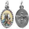 Médaille métal de couleur argentée ovale avec rebord effet dentelle H.1,5 cm avec résine. Disponible avec différents Saint