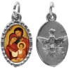 Médaille métal de couleur argentée ovale avec rebord effet dentelle H.1,5 cm avec résine. Disponible avec différents Saint