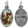 Médaille métal de couleur argentée ovale avec rebord effet dentelle H.1,5 cm avec résine. Disponible avec différents Saint