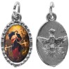 Médaille métal de couleur argentée ovale avec rebord effet dentelle H.1,5 cm avec résine. Disponible avec différents Saint