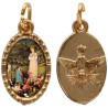 Médaille métal de couleur argentée ovale avec rebord effet dentelle H.1,5 cm avec résine. Disponible avec différents Saint
