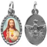 Médaille métal de couleur argentée ovale avec rebord effet dentelle H.1,5 cm avec résine. Disponible avec différents Saint