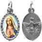 Médaille métal de couleur argentée ovale avec rebord effet dentelle H.1,5 cm avec résine. Disponible avec différents Saint