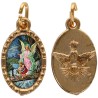 Médaille métal de couleur dorée ovale avec rebord effet dentelle H.1,5 cm avec résine. Disponible avec différents Saints