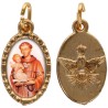 Médaille métal de couleur dorée ovale avec rebord effet dentelle H.1,5 cm avec résine. Disponible avec différents Saints