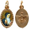 Médaille métal de couleur dorée ovale avec rebord effet dentelle H.1,5 cm avec résine. Disponible avec différents Saints