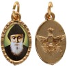 Médaille métal de couleur dorée ovale avec rebord effet dentelle H.1,5 cm avec résine. Disponible avec différents Saints