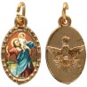 Médaille métal de couleur dorée ovale avec rebord effet dentelle H.1,5 cm avec résine. Disponible avec différents Saints