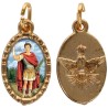Médaille métal de couleur dorée ovale avec rebord effet dentelle H.1,5 cm avec résine. Disponible avec différents Saints