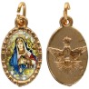 Médaille métal de couleur dorée ovale avec rebord effet dentelle H.1,5 cm avec résine. Disponible avec différents Saints