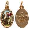 Médaille métal de couleur dorée ovale avec rebord effet dentelle H.1,5 cm avec résine. Disponible avec différents Saints