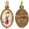 Médaille métal de couleur dorée ovale avec rebord effet dentelle H.1,5 cm avec résine. Disponible avec différents Saints