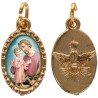Médaille métal de couleur dorée ovale avec rebord effet dentelle H.1,5 cm avec résine. Disponible avec différents Saints