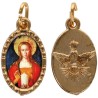 Médaille métal de couleur dorée ovale avec rebord effet dentelle H.1,5 cm avec résine. Disponible avec différents Saints