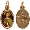 Médaille métal de couleur dorée ovale avec rebord effet dentelle H.1,5 cm avec résine. Disponible avec différents Saints