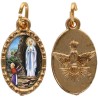 Médaille métal de couleur dorée ovale avec rebord effet dentelle H.1,5 cm avec résine. Disponible avec différents Saints