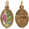 Médaille métal de couleur dorée ovale avec rebord effet dentelle H.1,5 cm avec résine. Disponible avec différents Saints