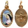 Médaille métal de couleur dorée ovale avec rebord effet dentelle H.1,5 cm avec résine. Disponible avec différents Saints
