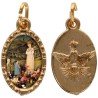 Médaille métal de couleur dorée ovale avec rebord effet dentelle H.1,5 cm avec résine. Disponible avec différents Saints