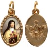 Médaille métal de couleur dorée ovale avec rebord effet dentelle H.1,5 cm avec résine. Disponible avec différents Saints