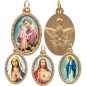 Médaille ovale métal doré, rebord torsadé, résine. H : 2,5 cm. Différents Saints disponibles.