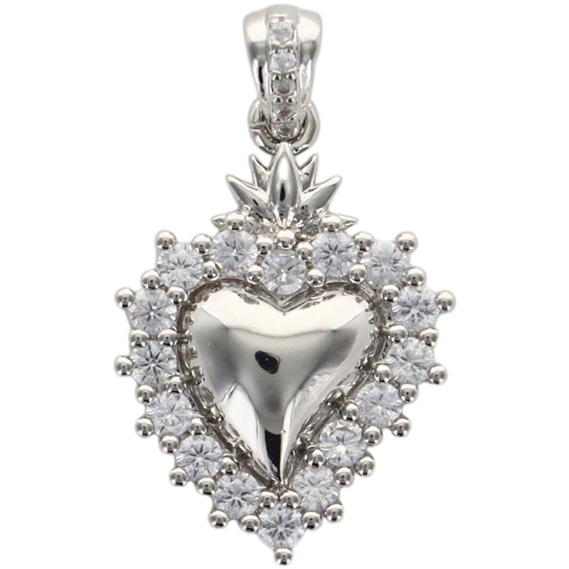 Pendentif de l EX VOTO en laiton de couleur argentée et contour avec zircons H. 1.8 cm