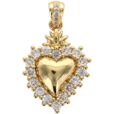 Pendentif de l'EX VOTO en laiton doré supérieur et contour avec zircons H. 1,8 cm