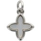 Croix de cou carrée petit modèle en laiton de couleur argentée et coquille d'eau douce  H. 8 mm