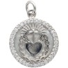 Médaille de l'EX-VOTO Ø 1.6 cm en laiton de couleur argenté, contour avec zircons et coquille naturelle.