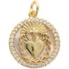 Médaille de l'EX-VOTO Ø 1.6 cm en laiton doré supérieur, contour avec zircons et coquille naturelle.