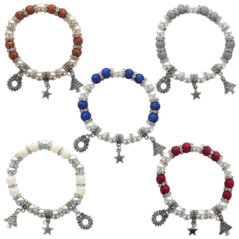 Bracelet de l Avent avec breloque sur élastique, grains irisé Ø 8 mm avec strass. Livre en boite.  Différentes couleurs