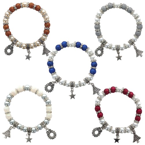 Bracelet de l Avent avec breloque sur élastique, grains irisé Ø 8 mm avec strass. Livre en boite.  Différentes couleurs