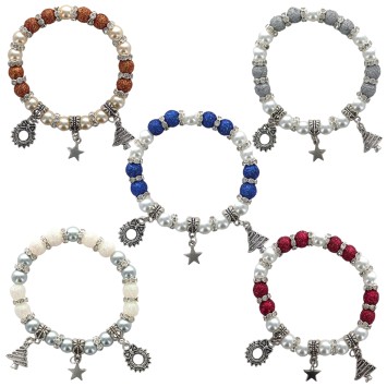 Bracelet de l Avent avec breloque sur élastique, grains irisé Ø 8 mm avec strass. Livre en boite.  Différentes couleurs