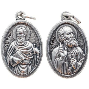Médaille en métal couleur argentée forme ovale H. 2,2 cm. Plusieurs saints