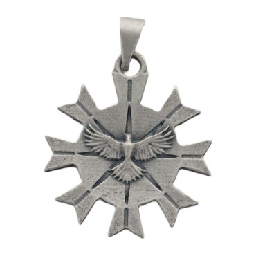 Médaille en métal du saint Esprit Ø 2 cm couleur argentée. LOT DE 12