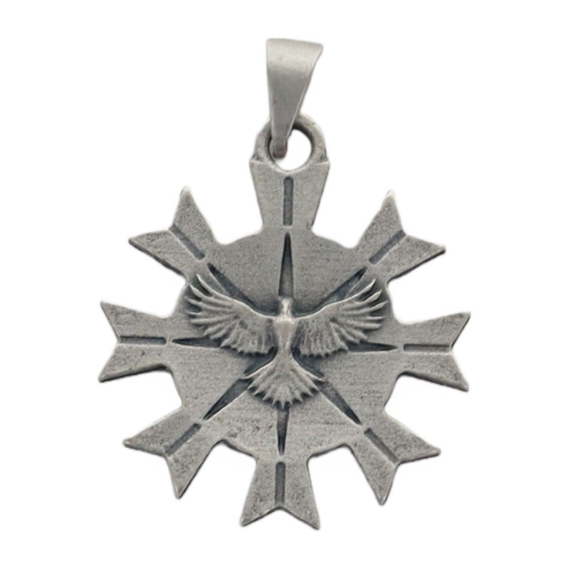 Médaille en métal du saint Esprit Ø 2 cm couleur argentée. LOT DE 12