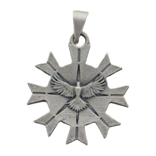 Médaille en métal du saint Esprit Ø 2 cm couleur argentée. LOT DE 12