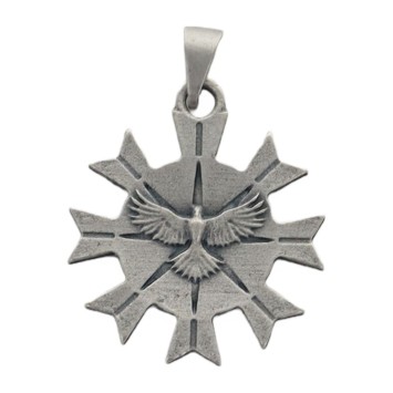 Médaille en métal du saint Esprit Ø 2 cm couleur argentée. LOT DE 12