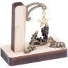Mini crèche en métal couleur antique sur socle en bois avec étoile suspendue et strass 5,5 cm x 5 cm