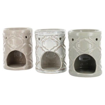Brûle parfum en céramique décoré en relief Ø 8,5 cm H 11 cm. LOT de 3 Pièces assorties