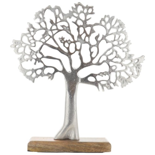 Arbre de vie en métal sur socle en bois de manguier - H. 27 cm