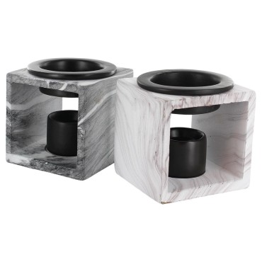 Brûle parfum en résine style ardoise marbrée Ø 10 cm H 10 cm. LOT DE 2 ASSORTIS