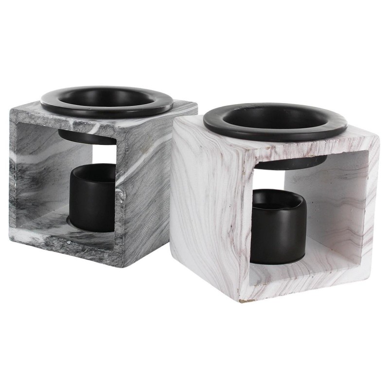 Brûle parfum en résine style ardoise marbrée Ø 10 cm H 10 cm. LOT DE 2 ASSORTIS