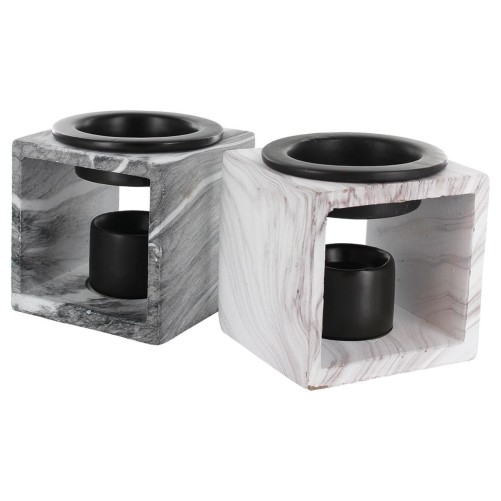 Brûle parfum en résine style ardoise marbrée Ø 10 cm H 10 cm. LOT DE 2 ASSORTIS