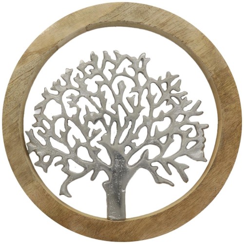 Support mural bois et métal arbre de vie 25 cm